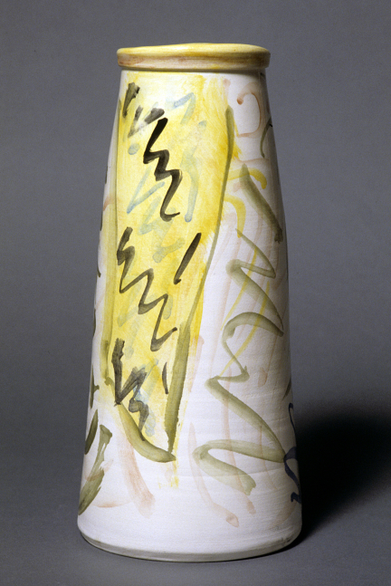 White Line #6 -- Low-fire ceramics, collaboration with Clinton Smith (13" tall)