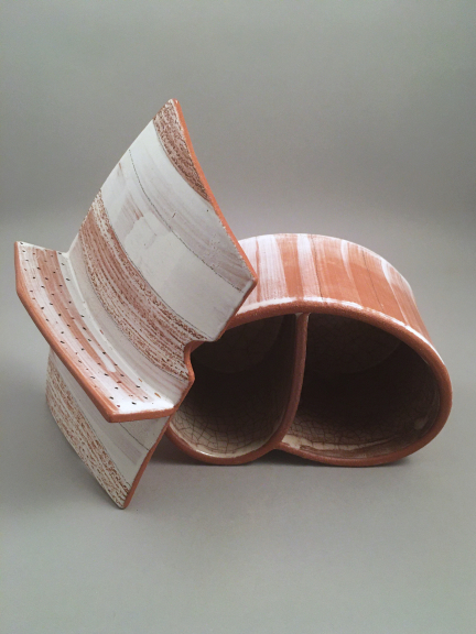 Double Oval #1, Lid Off -- Low-fire ceramics (4.5" x 7" x 5")