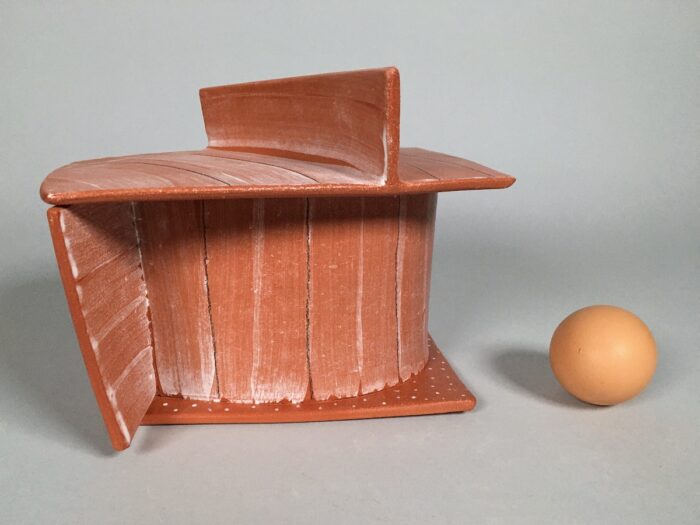 Terra Cotta House #2, Scale View -- Low-fire earthenware (5.5" x 8.5" x 6")