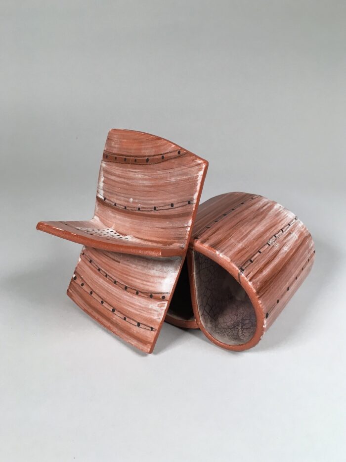 Double Oval #3, Lid Off -- Low-fire ceramics (6" x 5.5" x 4.5")